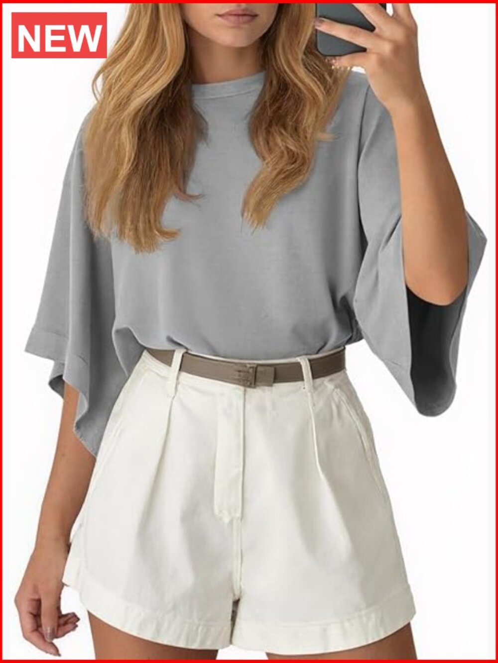 Oversized Batwing Tunic Top Loose Fit T-Shirt Short Sleeve Round Neck